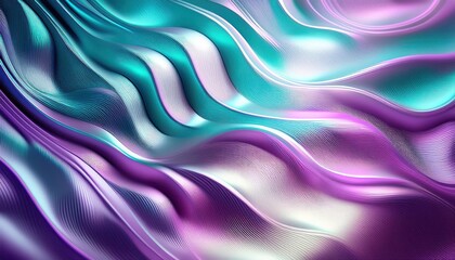 Obraz premium Flowing Abstract Waves: Serene Gradients of Teal, Purple, and Silver. Perfect for Modern Backgrounds, Tech Designs, or Minimalist Aesthetic Posters with Ample Copy Space for Branding or Marketing Text