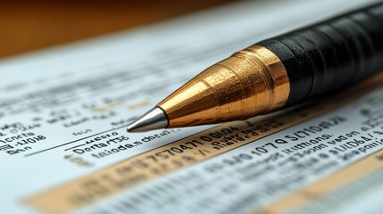 Close-Up of a Black and Gold Pen Lying on Printed Document