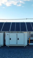 solar electrical energy storage substation with a white accent, png