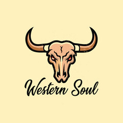 Longhorn lettering logo design vintage old bull vintage vector lettering