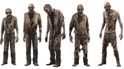 Tattered Zombies Crowding on Transparent Background Generative AI
