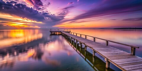 Walking on Pier at Sunset with Purple Clouds at Lake Neusiedl, Austria - Candid Photography Capture