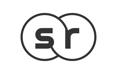 SR business company emblem with outline rounds and letters s r. Logo template of two merged circles for brand identity, logotype. Vector Infinity symbol