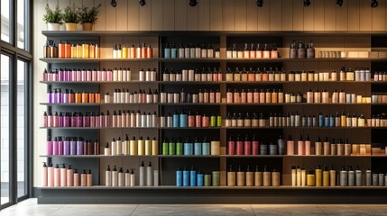 A store with many shelves of colorful bottles