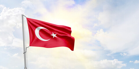 Turkey flag waving on sky background. 3D Rendering