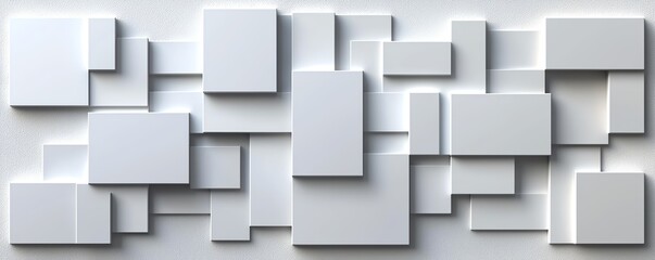 Obraz premium A modern, abstract arrangement of white rectangles on a textured background, showcasing a minimalist design aesthetic.