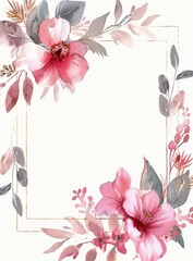 marco de flores de acuarela con linea dorada