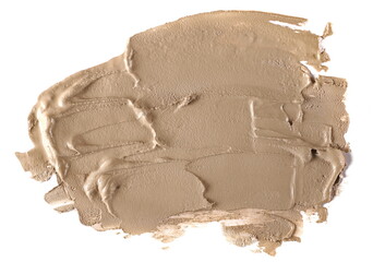 Ceramic tile adhesive spread, pile of wet cement isolated on white, top view	