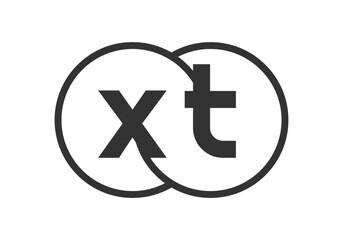 XT business company emblem with outline rounds and letters x t. Logo template of two merged circles for brand identity, logotype. Vector Infinity symbol
