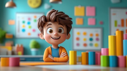 Smiling Boy in a Classroom