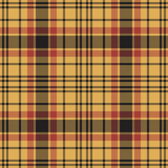 Plaid seamless pattern in orange. Check fabric texture. Vector textile print.