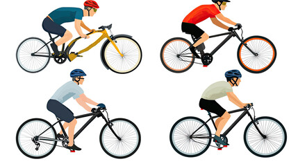 Fototapeta premium Four Cyclists Riding Bicycles on a Transparent Background Generative AI