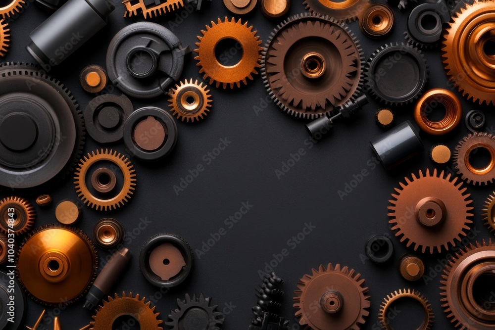 Poster abstract representation of interlocking gears, focusing on their smooth function and form in a minim
