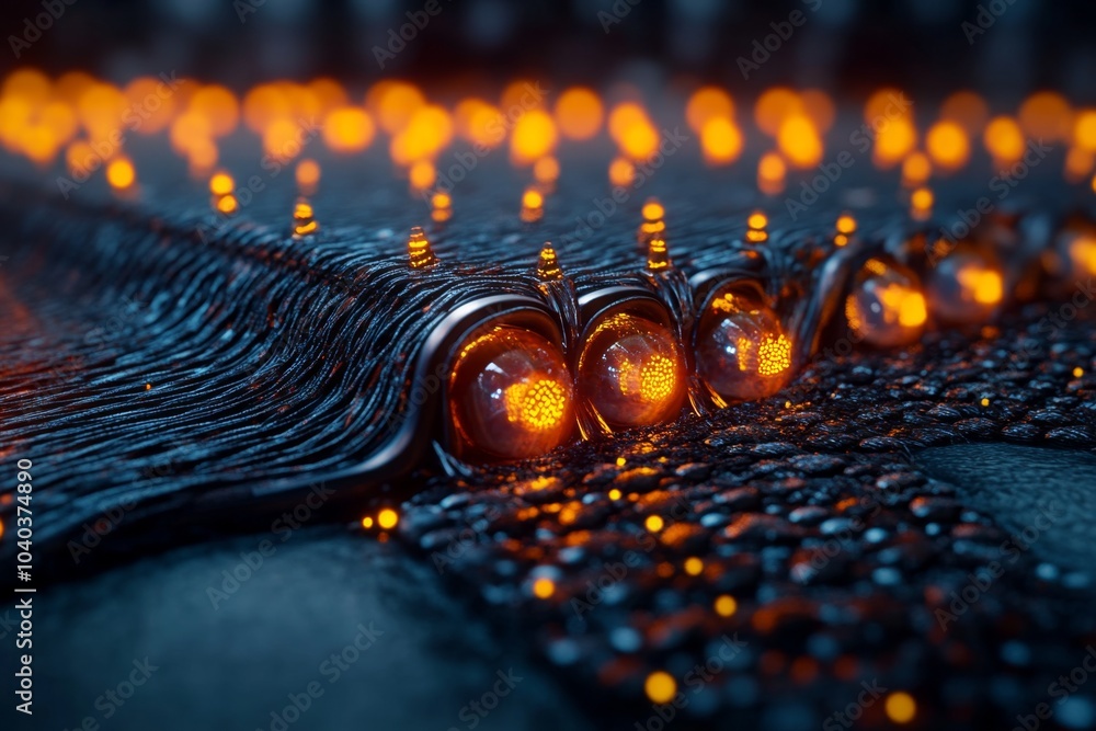 Poster Advanced cell membrane with artificial ion channels, designed with futuristic materials and glowing energy fields