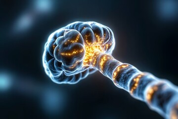 Action potential along a neuron, with voltage-gated ion channels opening and closing to propagate the electrical signal