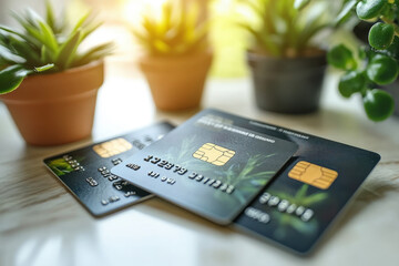 Credit Cards on Table with Plants
