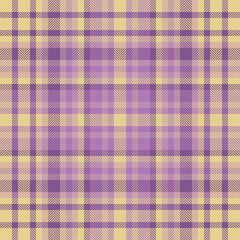 Furry tartan check fabric, tissue textile background vector. Cute seamless plaid pattern texture in purple and yellow colors.