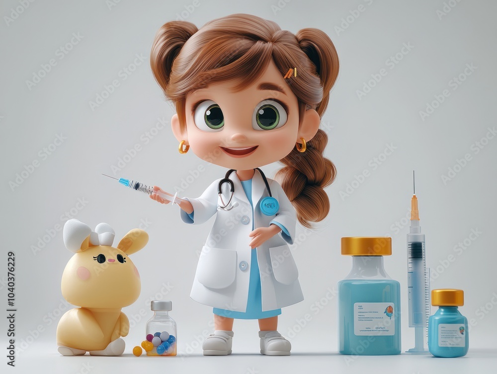 Wall mural Cute Cartoon Doctor Girl