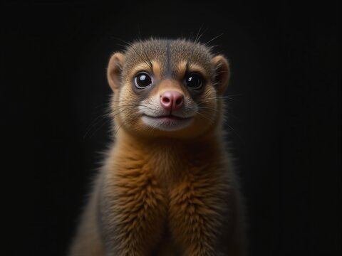 Cute baby ringtail posing on black background