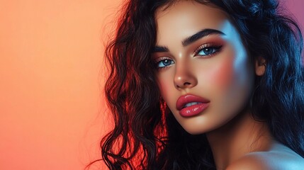 Fototapeta premium Beautiful Brunette Woman with Curled Hair