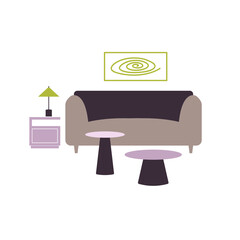 Interior fragment with a sofa. Colored icon. Flat design.