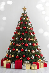 Christmas tree with presents, Christmas tree decorations, christmas tree with lights, Xmas copy-space