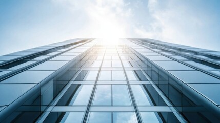 Fototapeta premium A cutting-edge AI-powered smart energy-efficient building facade, modern office building with integrated systems for controlling lighting, shading