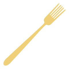 Yellow fork is isolated on a white background. Flat style. For poster, logo, label design. Pastel colors