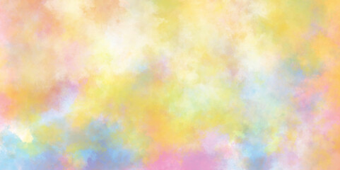 Abstract cloudy gradient background with multicolor cloudy stains, multicolor clouds texture watercolor picture painting illustration, Pastel colors wet effect hand drawn soft watercolor background.
