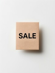 Black 'SALE' Text on a Rose Gold Square Paper Note. White Background 