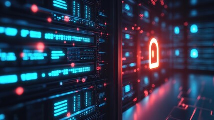 Exploring the intersection of technology and security a visual representation of data protection through digital locks and server infrastructure