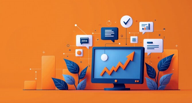 Economic growth in orange and navy blue with bold typography, TV screens, and fact-check icons. A dynamic layout conveys the importance of media in shaping economic understanding, enhanced by layered 