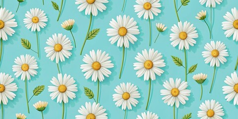 Obraz premium White Daisy Chamomile Floral Pattern for Textile Design - Retro Blue Background