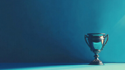 Trophy award competition in the dark on the abstract blurred light background with copy space
