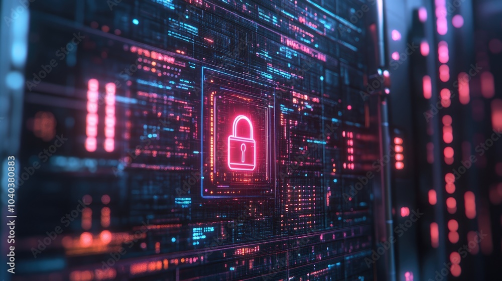 Poster exploring cybersecurity the importance of digital lock mechanisms in protecting data from unauthoriz