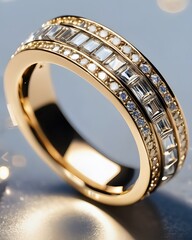 A close-up view of some radiant gold jewelry glistening with diamonds that sparkles in the morning sun.
