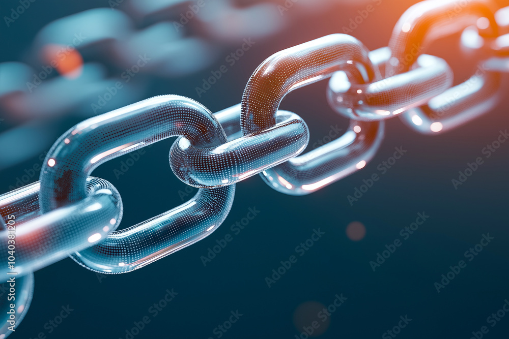 Poster close up of interconnected chains showcasing digital security and strength. image highlights importa