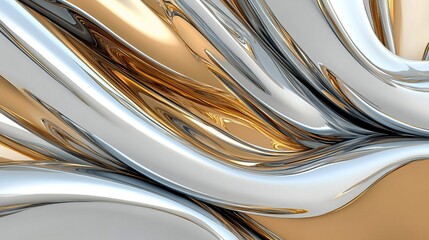 Abstract background of silver and gold wavy lines.