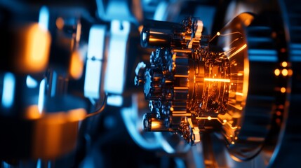 An advanced quantum computer with illuminated core components, modern lab setting with a focused beam of light, Futuristic style