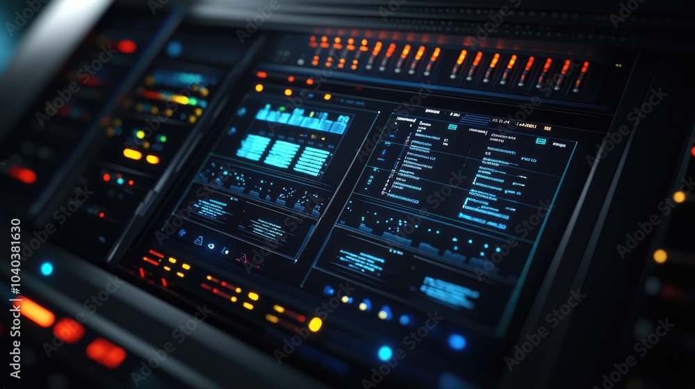 Poster advanced digital interface showcasing data visualization and control systems