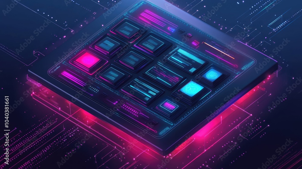 Poster futuristic circuit board with neon glow a deep dive into tech aesthetics and digital innovation