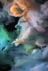 Abstract colorful smoke swirls against a black background.