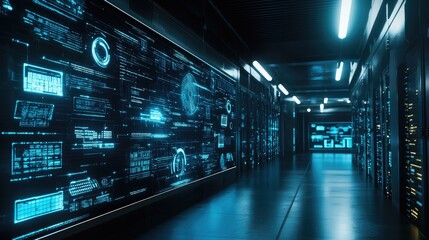 Obraz premium Futuristic data center a glimpse into high-tech infrastructure and digital innovation