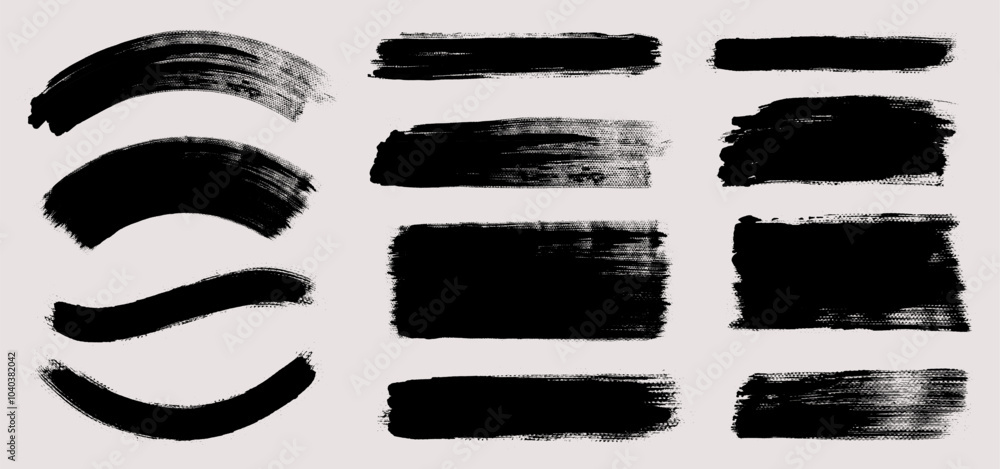 Aufkleber brush stroke vector collection. painted curves, rectangles and brush lines, isolated on white backgr