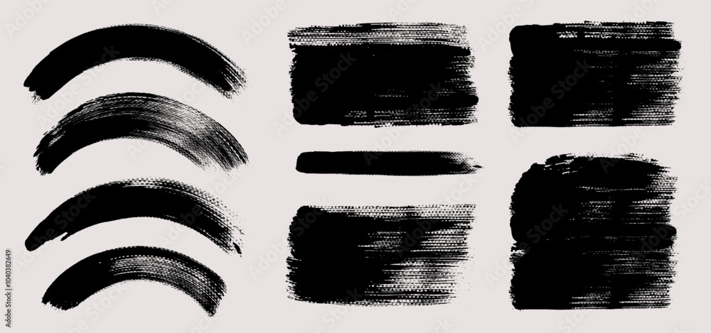 Aufkleber Brush stroke vector collection. Painted curves, rectangles and brush lines, isolated on white background. Grunge textured design elements