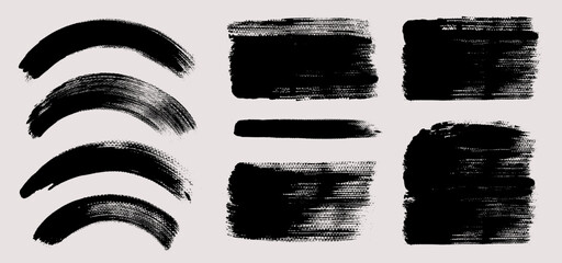 Brush stroke vector collection. Painted curves, rectangles and brush lines, isolated on white background. Grunge textured design elements