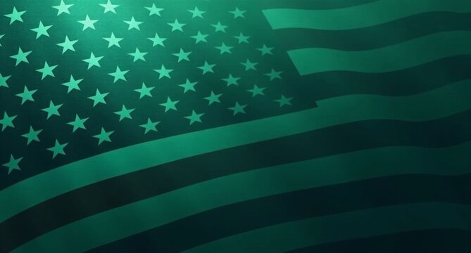 Media transparency in teal and dark green with blending gradients, featuring the American flag as a central metaphor. Layered textures and subtle overlays add depth, enhancing the theme of national tr