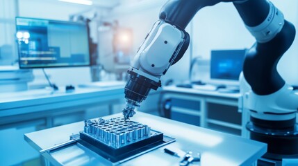 An advanced robotic arm assembling delicate optical components in a clean optics lab, precise and high-tech environment with a focus on optical engineering, Precision style