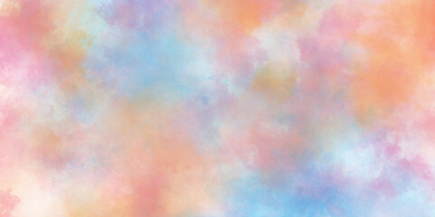 Abstract cloudy gradient background with multicolor cloudy stains, multicolor clouds texture watercolor picture painting illustration, Pastel colors wet effect hand drawn soft watercolor background.