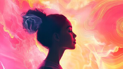 Background of Woman Immersed in Sound Waves Meditation Music for Wellness & Mental Health